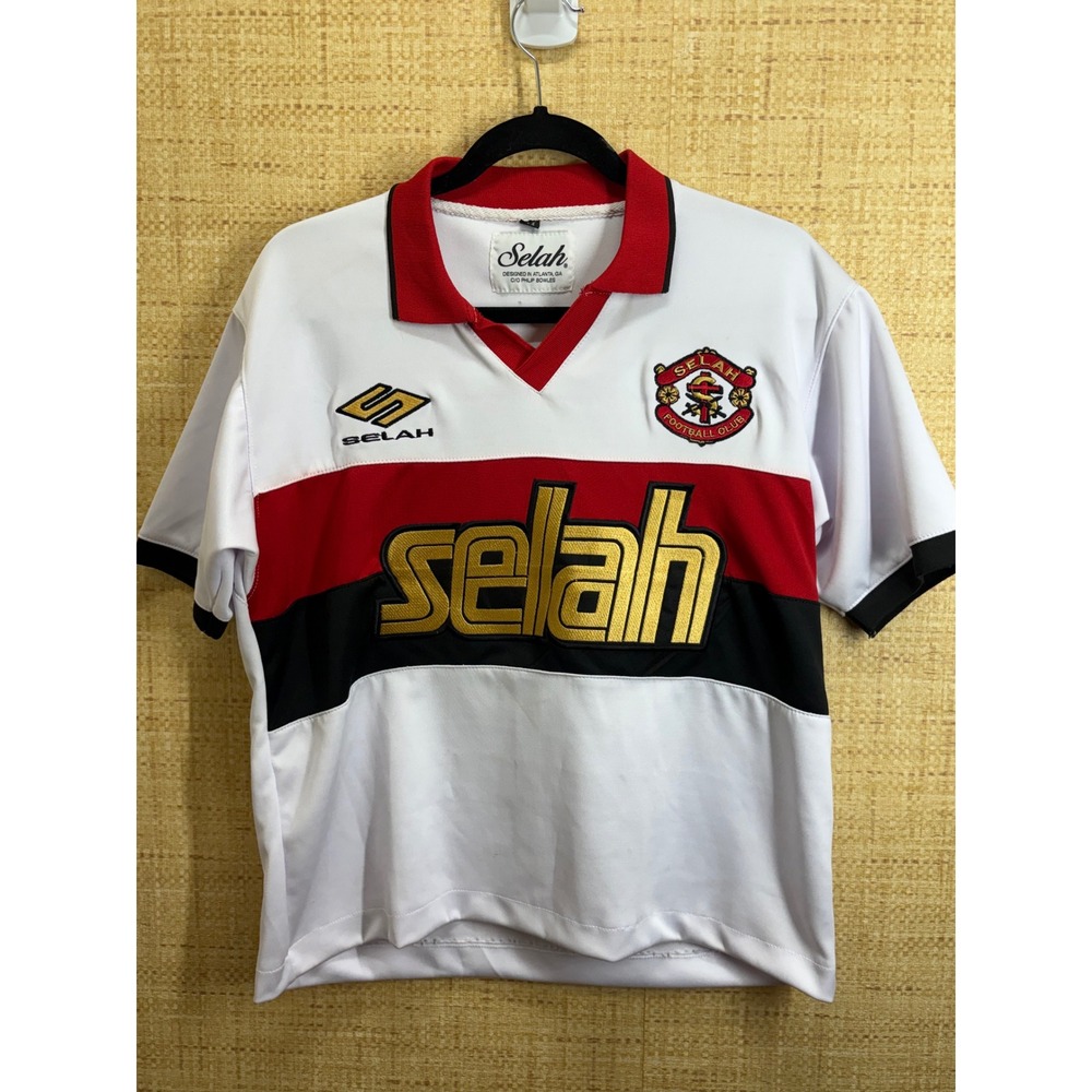 Selah Football Club Soccer Jersey White Red Black Mens Medium Philip Bowles